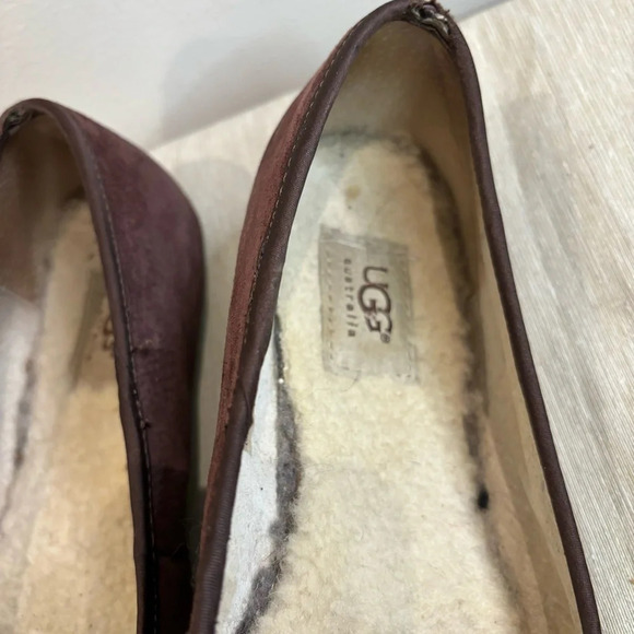 UGG Sz  10 Alloway Suede Bow and Studs Shearling Lined Round Toe Ballet Flats - Picture 4 of 10